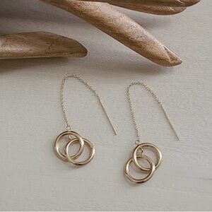 VINTAGE JACMEL JCM SIGNED 14K GOLD 3IN LONG DANGLE CIRCLES EARRINGS 1.3 GRAMS
